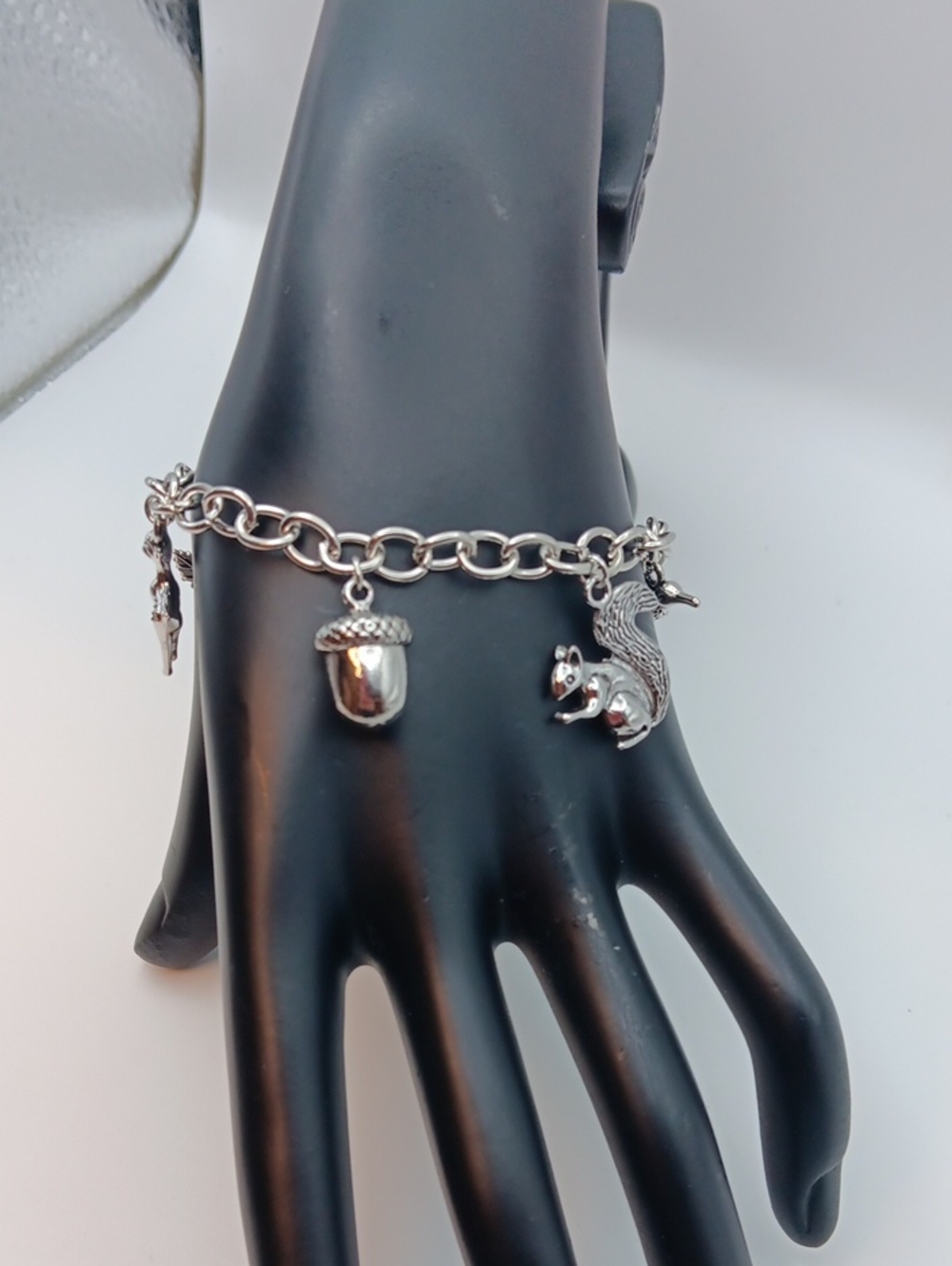 Handmade Silver-tone Squirrel & Acorn Charm Bracelet
